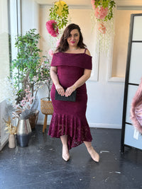 Izara Burgundy Lace Evening Gown