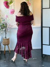 Izara Burgundy Lace Evening Gown