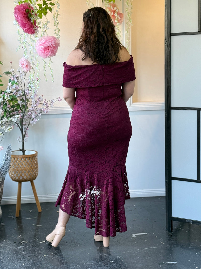 Izara Burgundy Lace Evening Gown