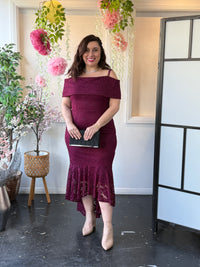 Izara Burgundy Lace Evening Gown