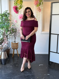 Izara Burgundy Lace Evening Gown
