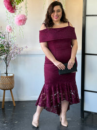 Izara Burgundy Lace Evening Gown