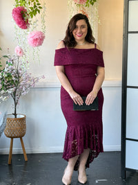 Izara Burgundy Lace Evening Gown