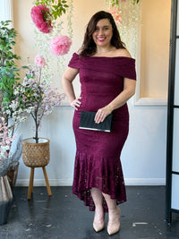 Izara Burgundy Lace Evening Gown