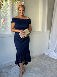 Izara Navy Lace Evening Gown