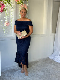 Izara Navy Lace Evening Gown