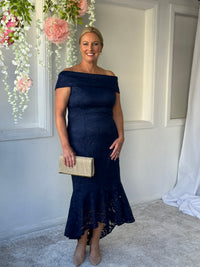 Izara Navy Lace Evening Gown
