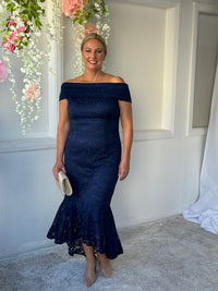 Izara Navy Lace Evening Gown