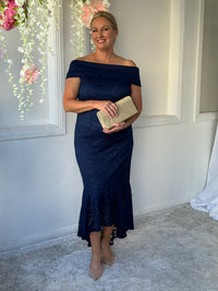 Izara Navy Lace Evening Gown