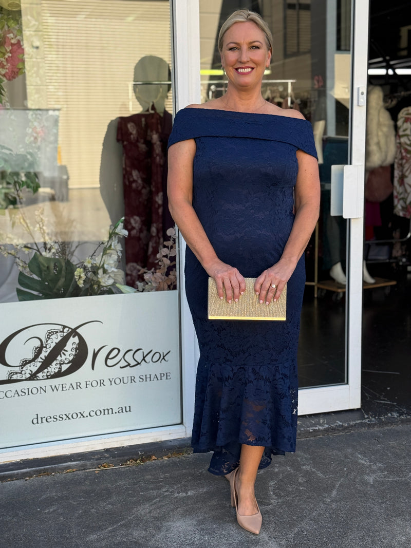 Izara Navy Lace Evening Gown