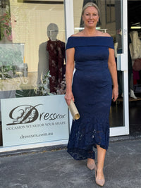 Izara Navy Lace Evening Gown