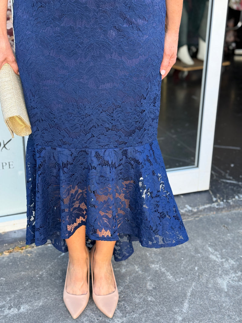 Izara Navy Lace Evening Gown