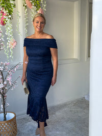 Izara Navy Lace Evening Gown