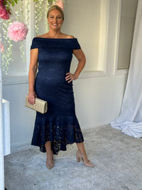 Izara Navy Lace Evening Gown
