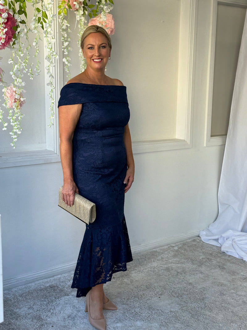 Izara Navy Lace Evening Gown
