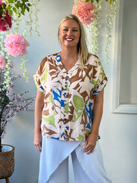 Izzy Beige Abstract Top
