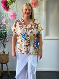 Izzy Beige Abstract Top