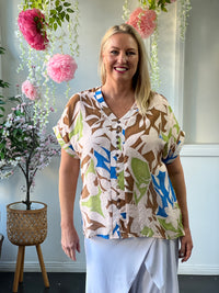 Izzy Beige Abstract Top