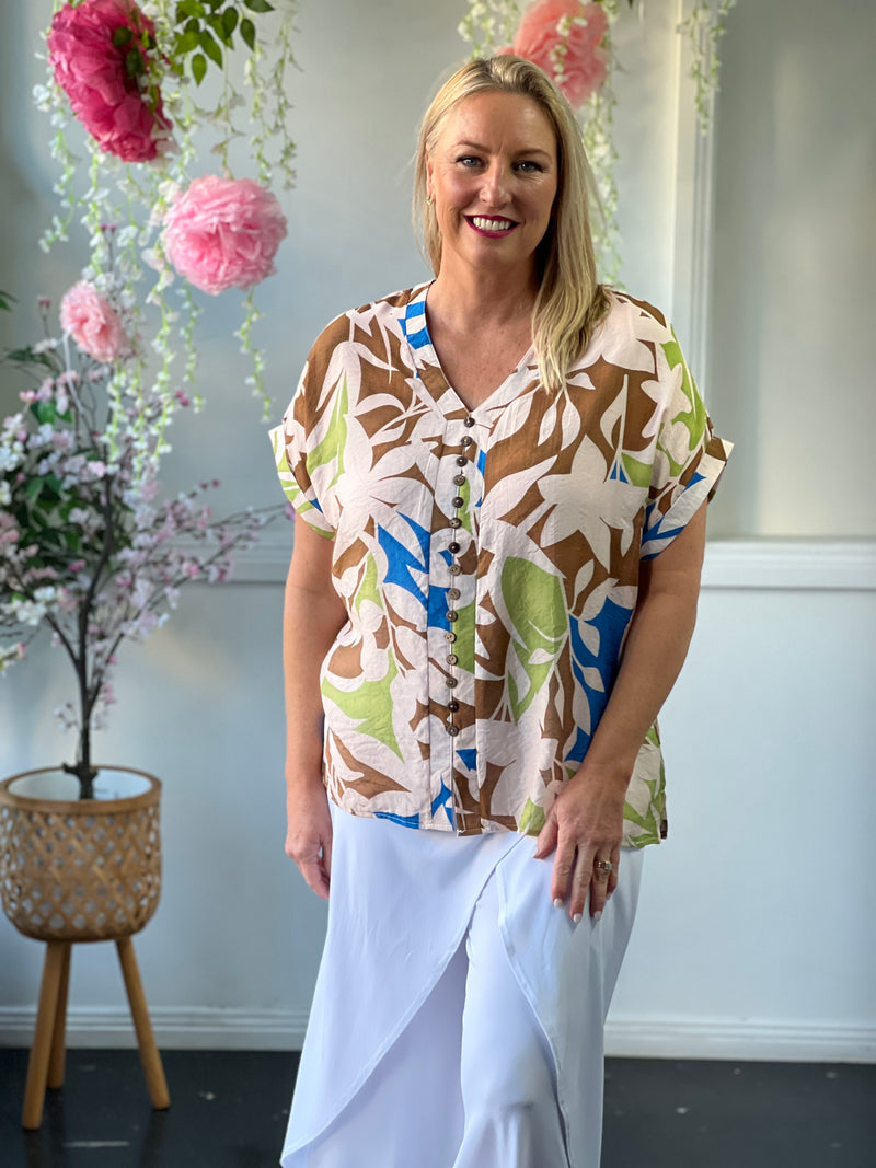 Izzy Beige Abstract Top