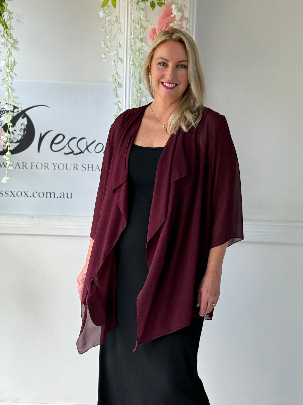 Jackie Burgundy Chiffon Cardigan