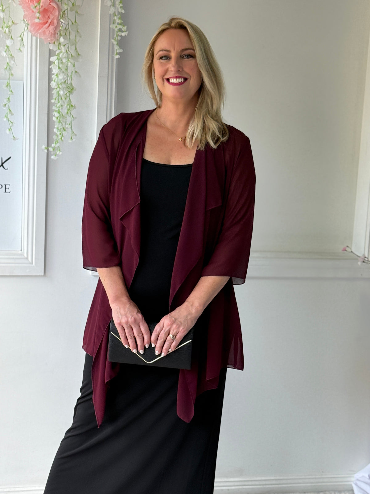 Jackie Burgundy Chiffon Cardigan