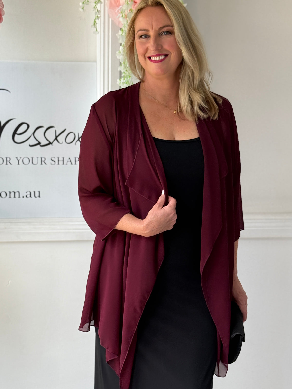 Jackie Burgundy Chiffon Cardigan