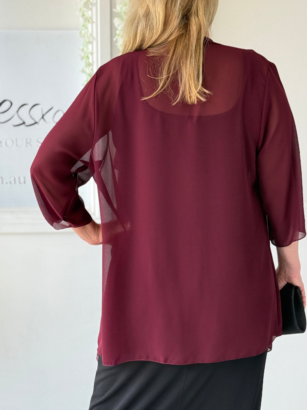 Jackie Burgundy Chiffon Cardigan