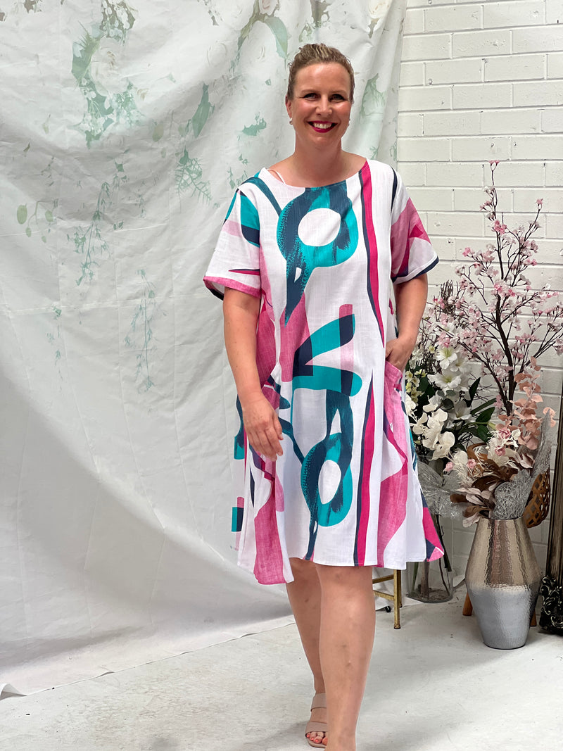 Joy Abstract Linen Dress