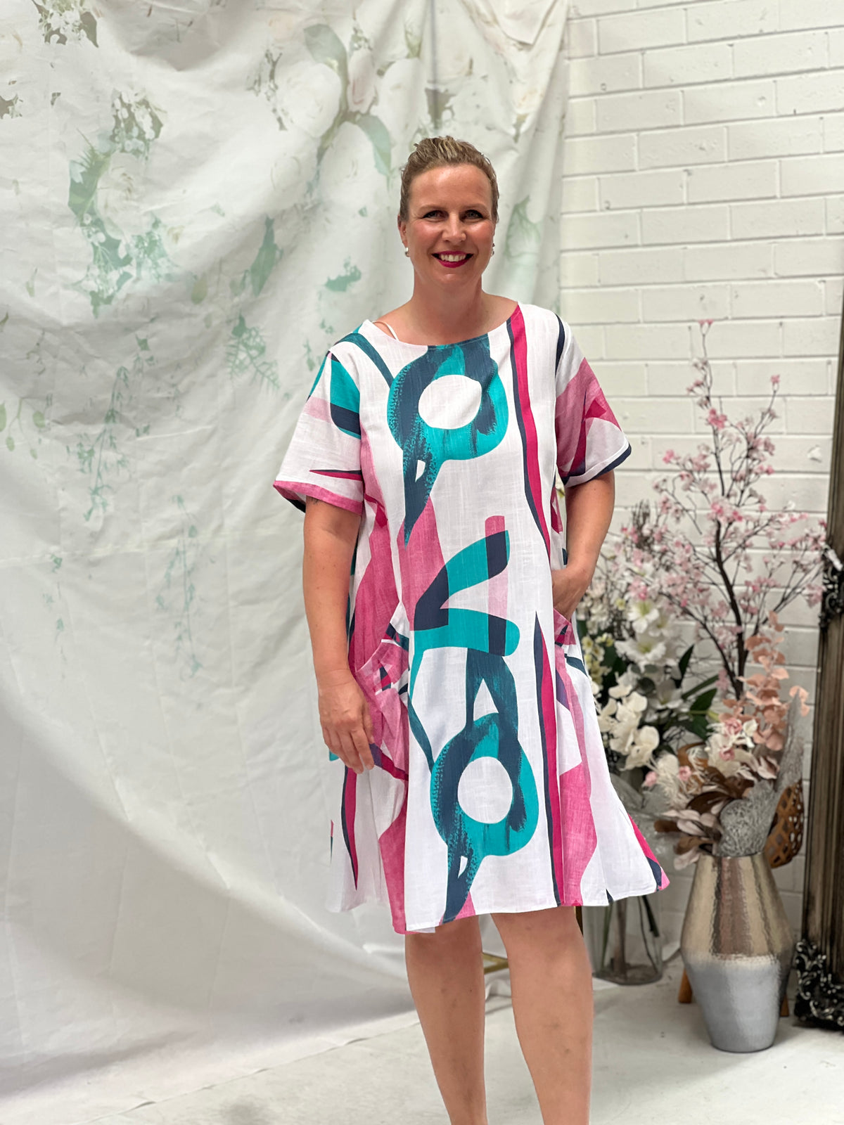 Joy Abstract Linen Dress