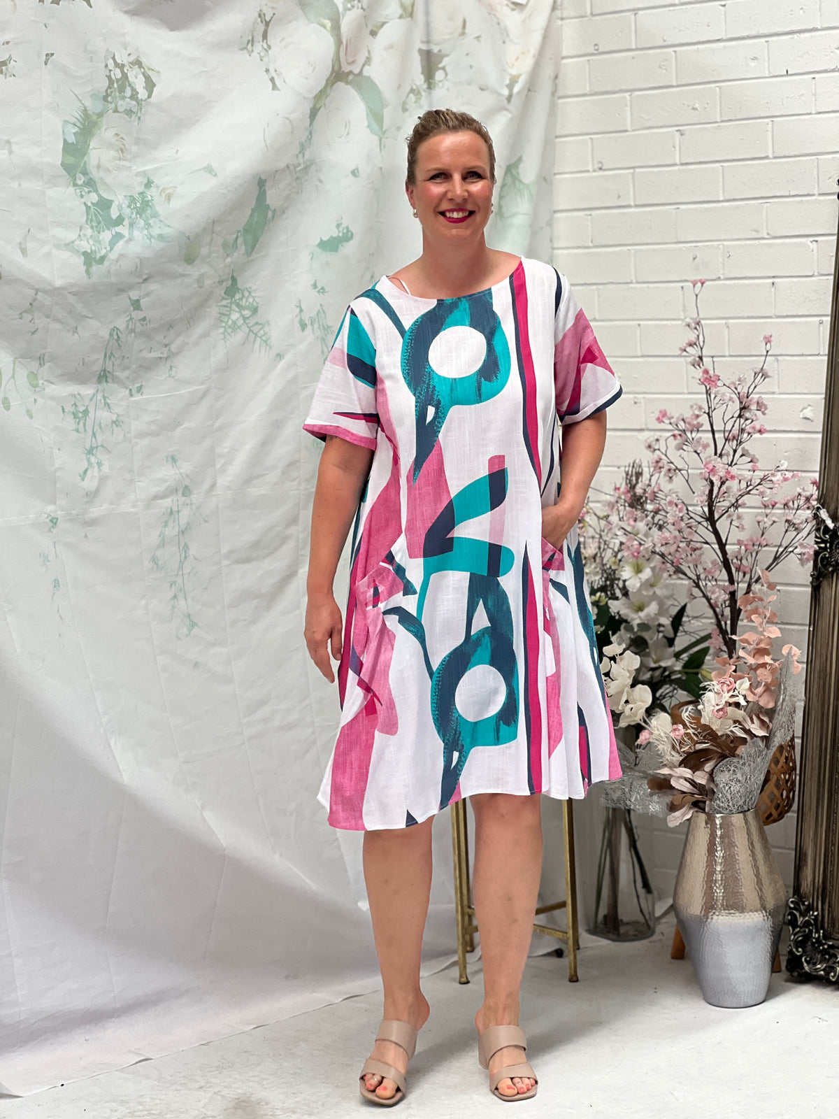 Joy Abstract Linen Dress