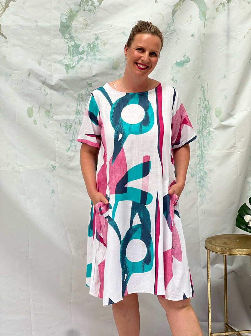 Joy Abstract Linen Dress