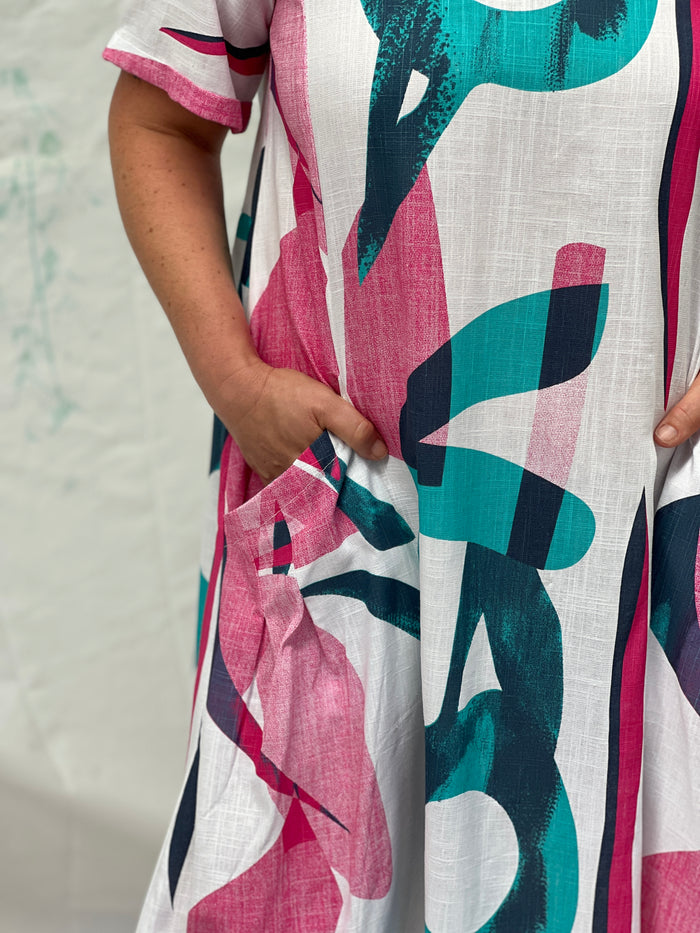 Joy Abstract Linen Dress