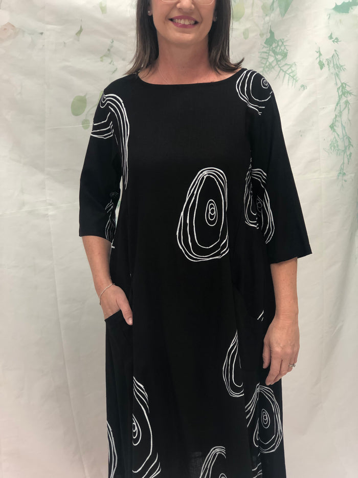 Joy Swirl Black Linen Dress