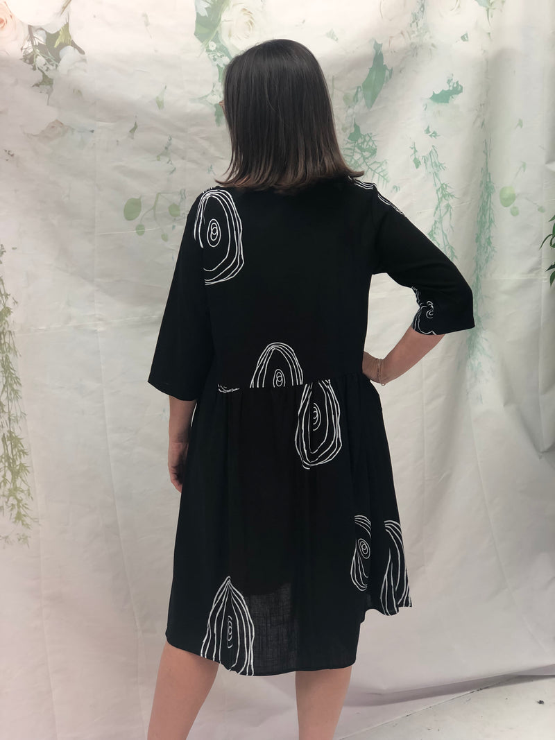 Joy Swirl Black Linen Dress