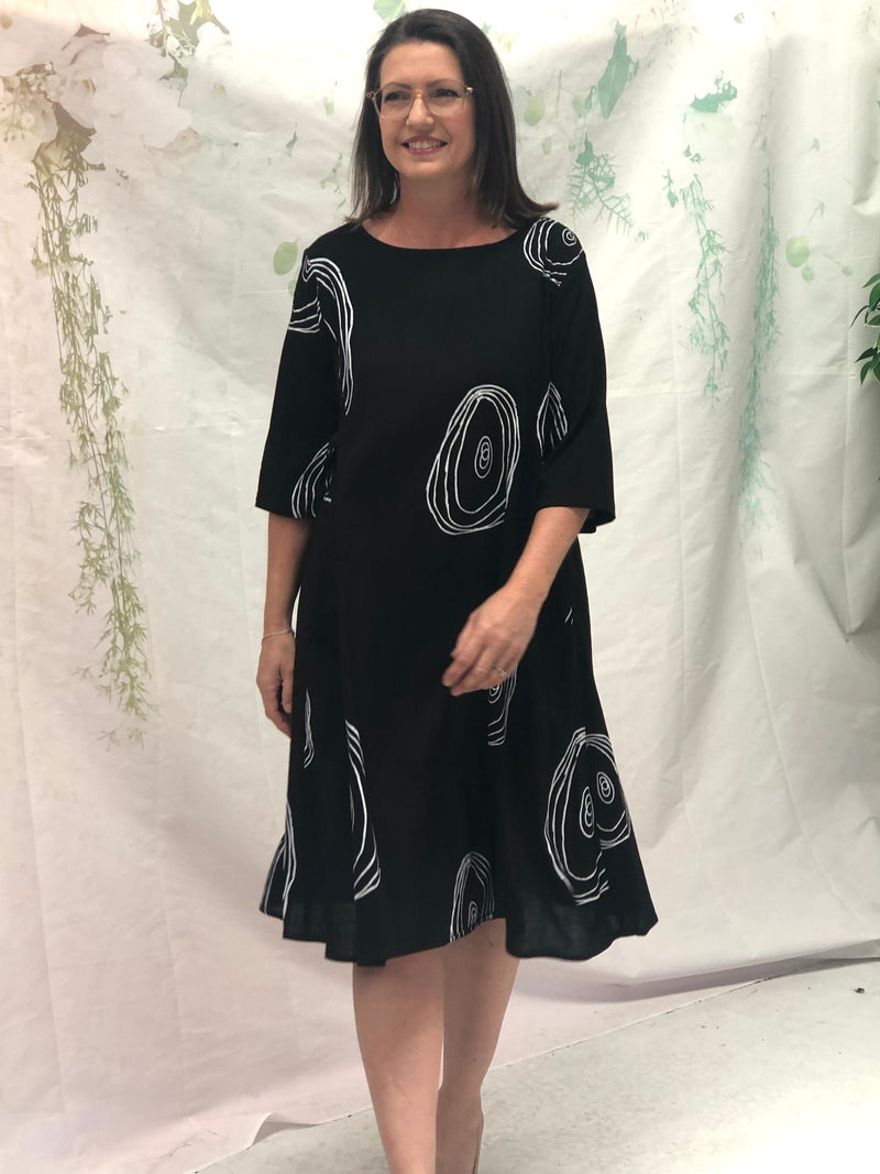 Joy Swirl Black Linen Dress