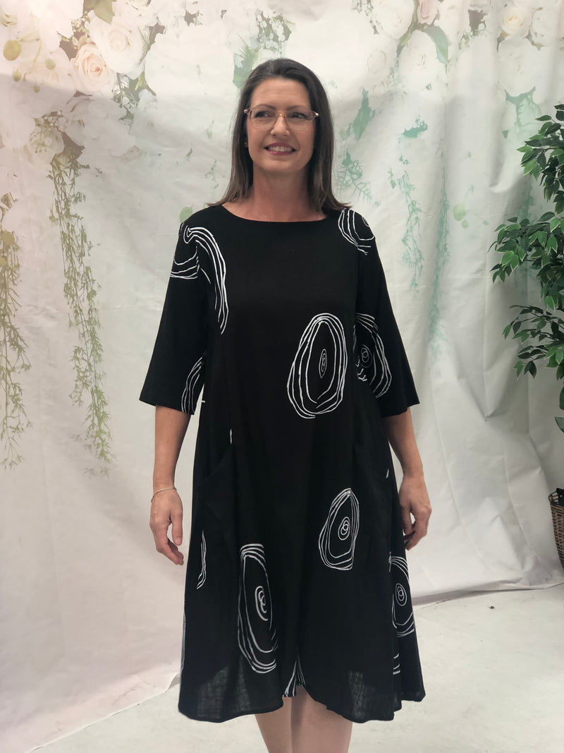 Joy Swirl Black Linen Dress