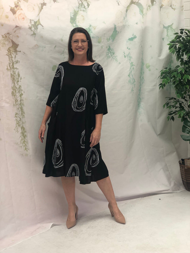 Joy Swirl Black Linen Dress