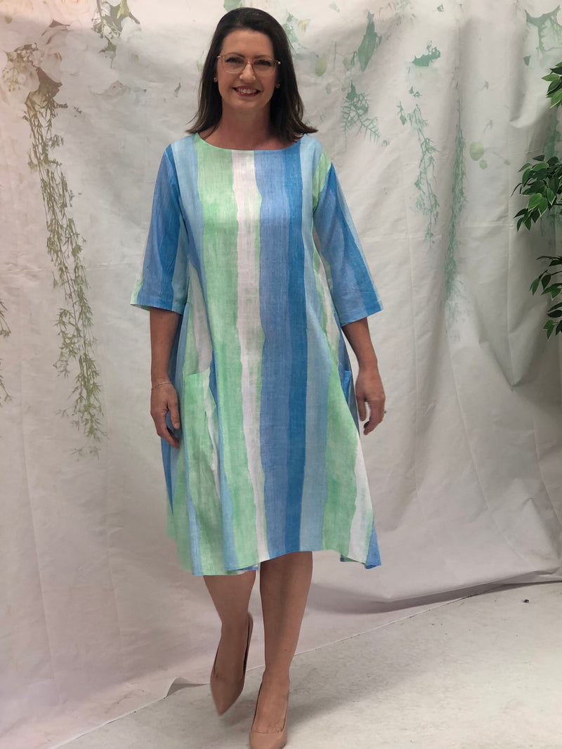 Joy Striped Blue Linen Dress