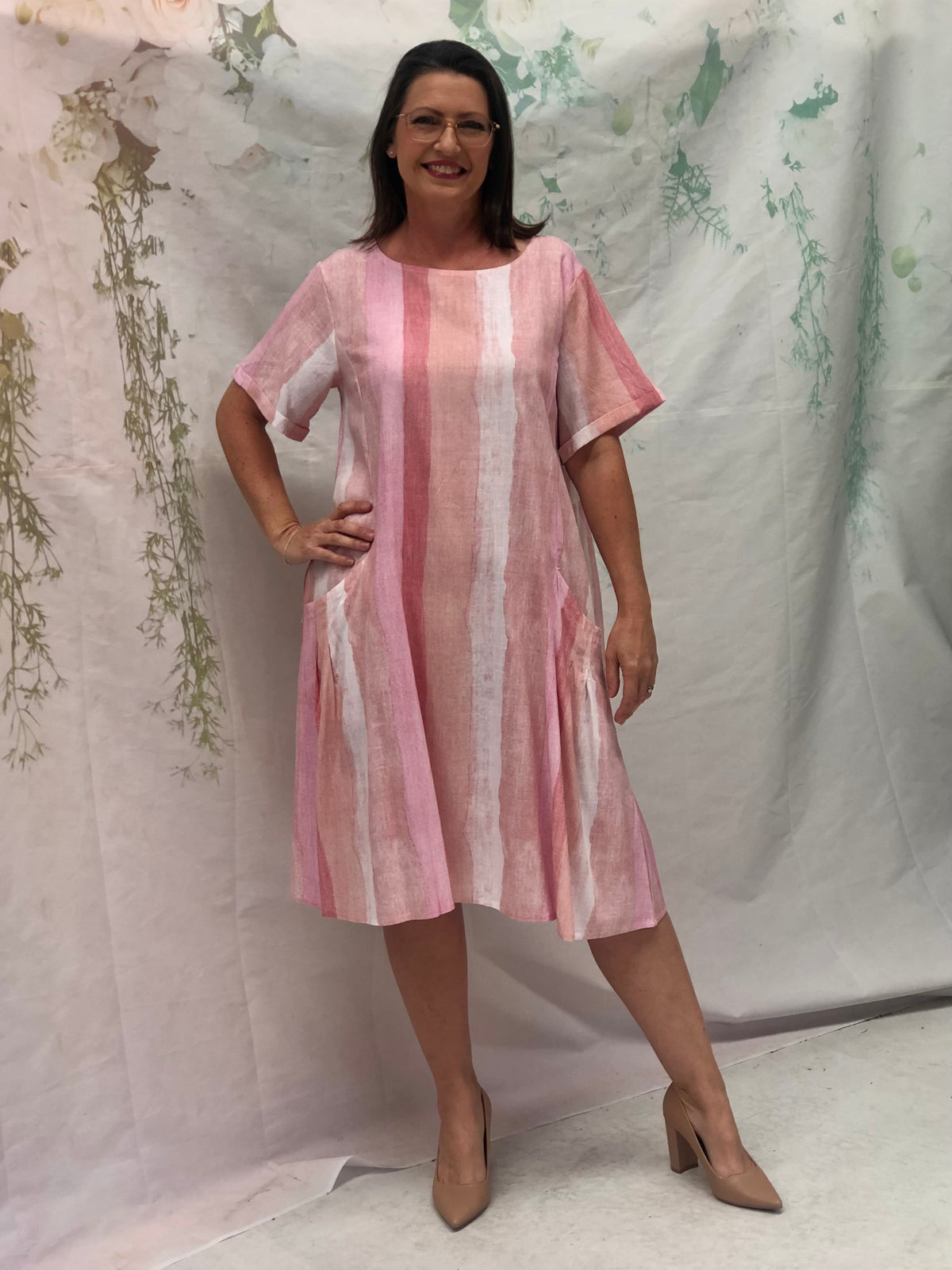 Joy Striped Blush Linen Dress