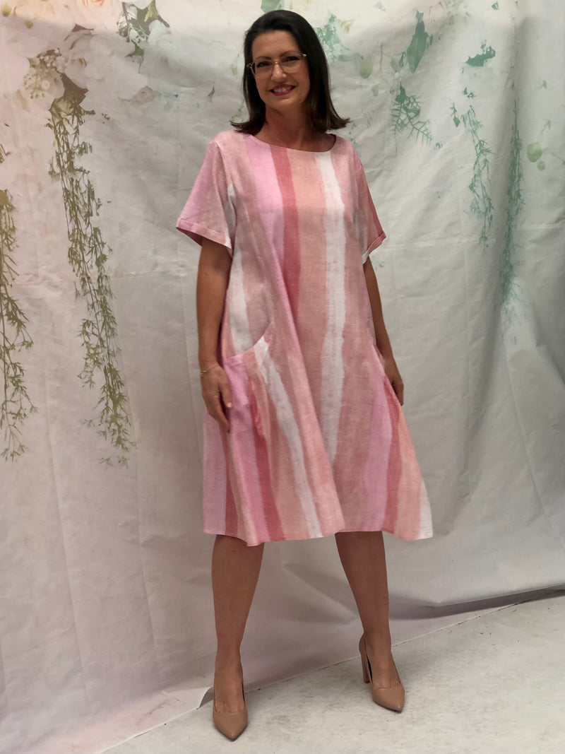 Joy Striped Blush Linen Dress