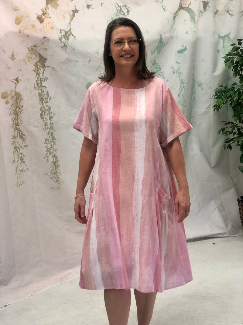 Joy Striped Blush Linen Dress