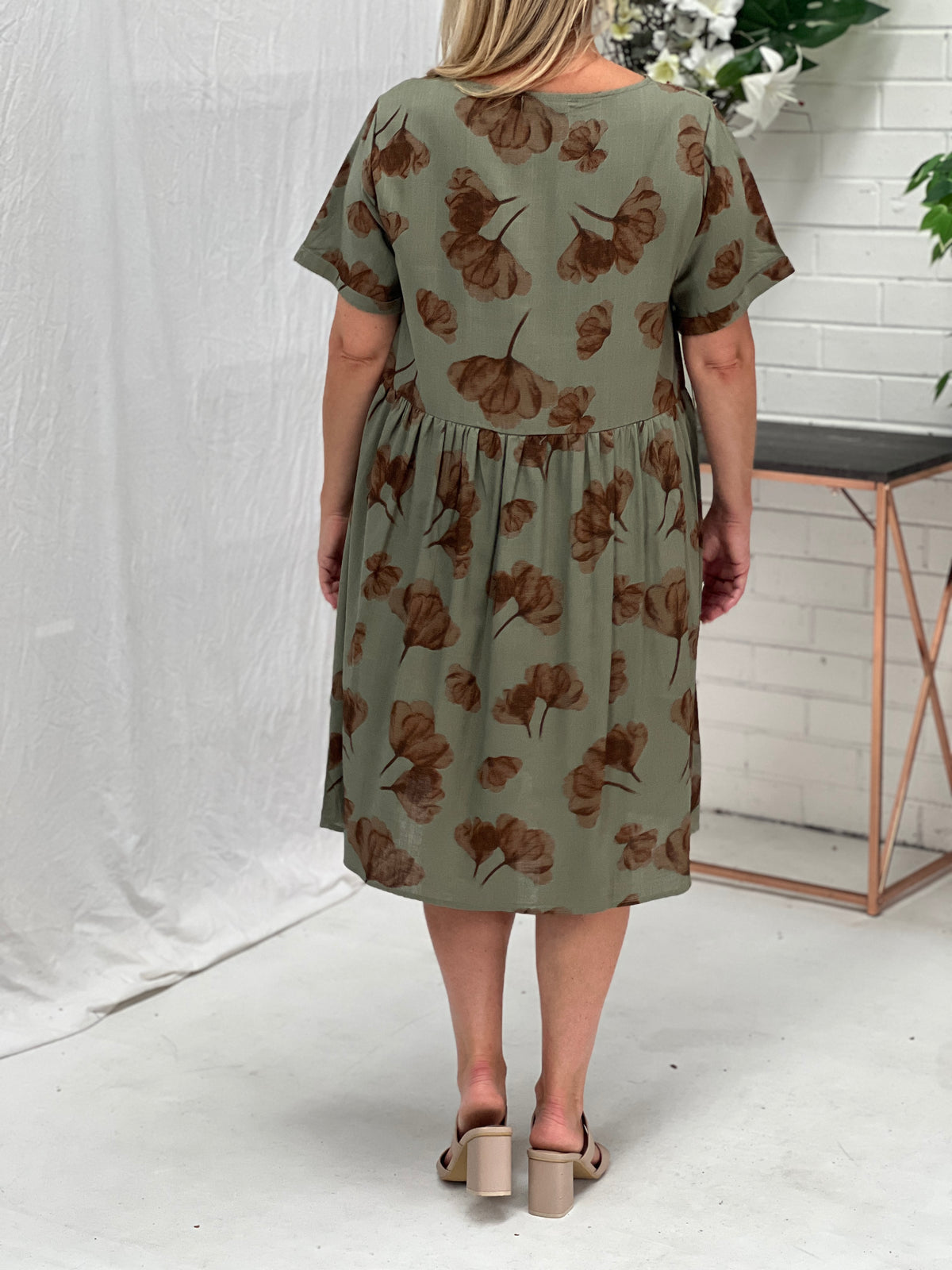 Joy Khaki Petal Linen Dress