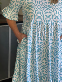 Kane Aqua Abstract Linen Dress