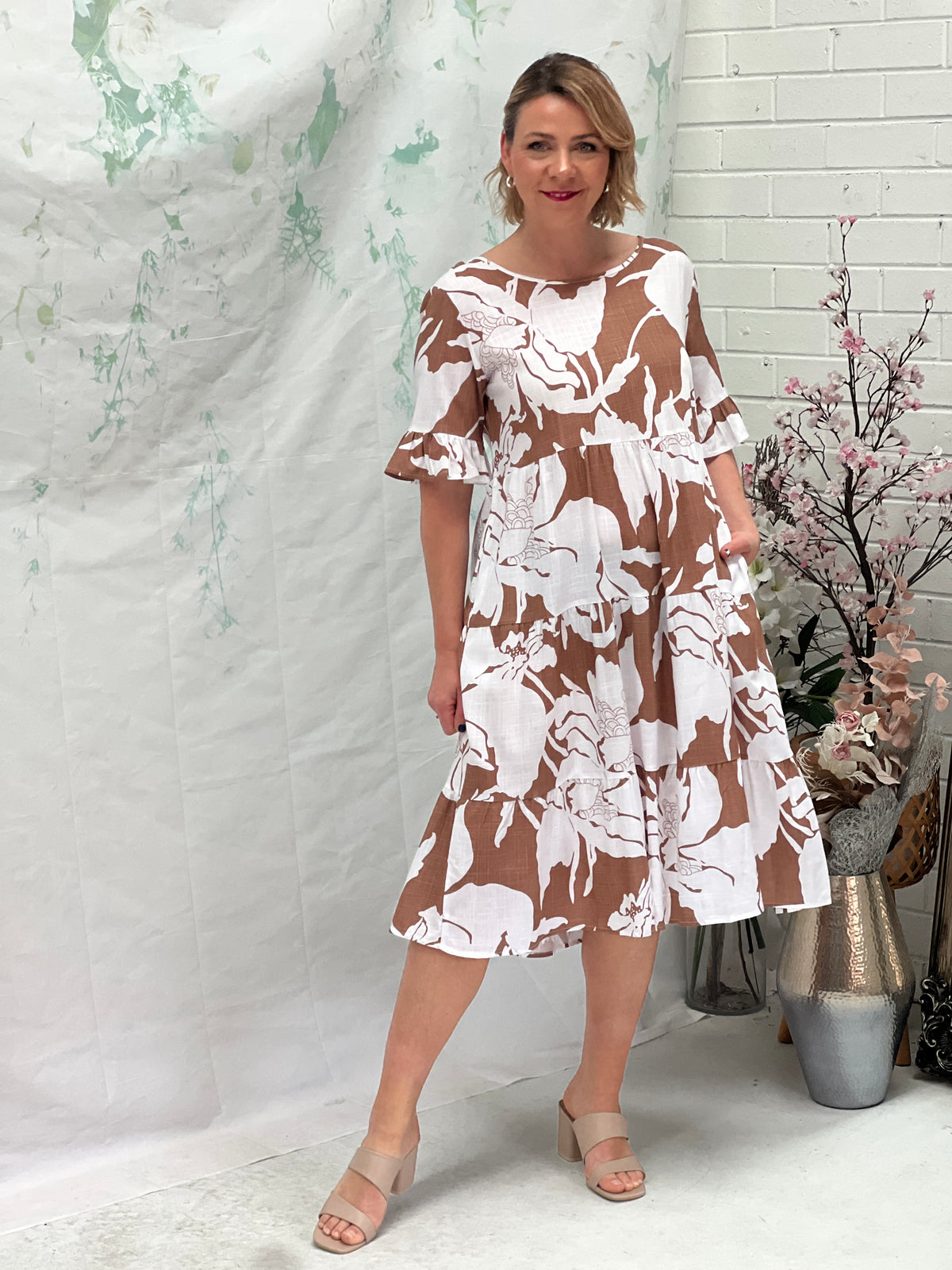 Kane Floral Sand Linen Dress