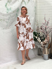 Kane Floral Sand Linen Dress