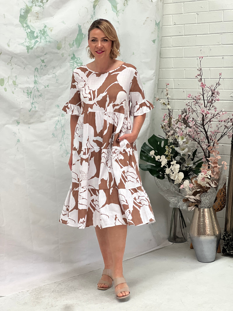 Kane Floral Sand Linen Dress