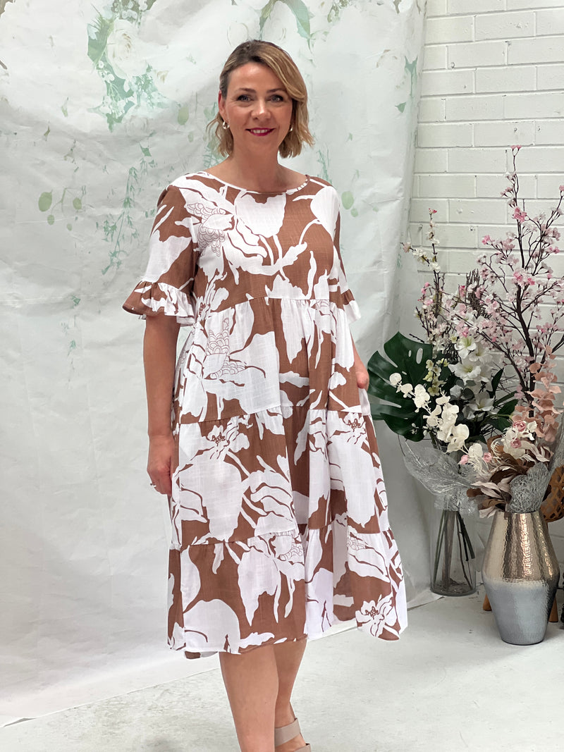 Kane Floral Sand Linen Dress