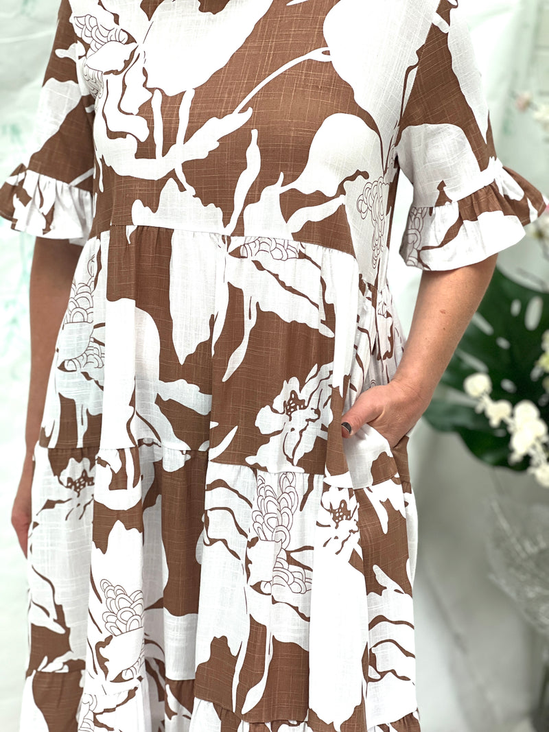 Kane Floral Sand Linen Dress