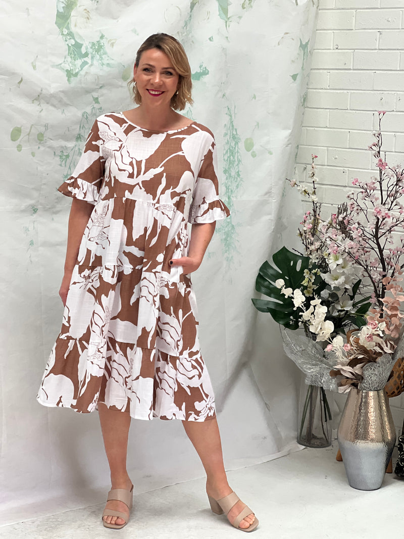 Kane Floral Sand Linen Dress