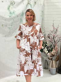 Kane Floral Sand Linen Dress